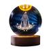 Leodye Crystal Ball Night Light Engraved Holy Family Figurine Statue with Wooden Stand Color Changing Light Glass Religious Collectionholic Church