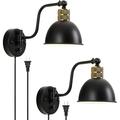 Plug in Wall Sconce Set of 2 Swing Arm Wall Lamp with Dimmable Switch Farmhouse 2 in 1 Install Hardwired Wall Sconce Industrial Vintage Wall Mounted Light for Bedroom Reading Black