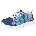 Suhoaziia Sneakers for Kids with Designs Novelty Girls Blue Butterfly Flower Graphic Print Shoes Low Top Comfortable Platform Tennis Lace Up Flats Size 5