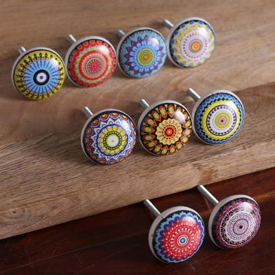 '9 Hand-Painted Ceramic Knobs with Moroccan-Style Motifs'