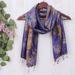 'Hand-Spun Woven and Dyed Fringed Silk Batik Scarf in Purple'