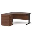 Maestro 25 Left Hand Ergonomic Office Desk 1400mm with Black Cantilever Frame and Office Desk High Pedestal - Walnut