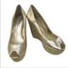 Jessica Simpson Shoes | Jessica Simpson Gold Peep Toe Espadrilles Wedges Size 10m 5 Inch Heel | Color: Gold | Size: 10