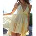 Free People Dresses | Free People 100 Degree Mini Dress Babydoll Summer Beachy Light Yellow New Size L | Color: Yellow | Size: L