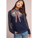 Anthropologie Tops | Anthropologie Atsu Diti Floral Embroidered Blouse Womens S Navy | Color: Blue | Size: S