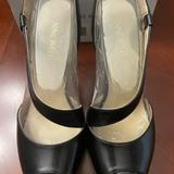 Nine West Shoes | Nine West Vintage High Heeled Platform Leather Sandals | Color: Black | Size: 6.5