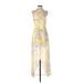 Crystal Sky Casual Dress - Midi Plunge Sleeveless: Yellow Floral Dresses - Women's Size 9