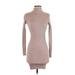 Shein Casual Dress - Sweater Dress Turtleneck Long sleeves: Tan Solid Dresses - Women's Size 4