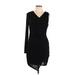 BCBGeneration Casual Dress - Mini V Neck Sleeveless: Black Solid Dresses - Women's Size Large