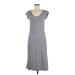 Toad & Co Casual Dress - Midi V-Neck Short sleeves: Gray Stripes Dresses - Women's Size Medium