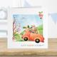 Easter Card - Personalised Rabbit Carrot Car Greeting Card, Easter Bunny Card, Grandson Granddaughter Kids Egg Hunt, hare cute watercolour
