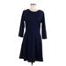 Daisy Fuentes Casual Dress - A-Line Crew Neck 3/4 sleeves: Blue Solid Dresses - Women's Size Medium