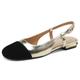 Verocara Slingback Sandals for Women Round Toe Real Leather Flat Low Heel Adjustable Buckle Lady Court Dress Shoes Gold UK2.5