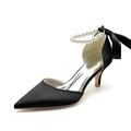 Women's Kitten Heel White Wedding Shoes for Bride Pointed Toe Bridal Shoes Satin Pearl Ankle Strap Prom Party Dress Pumps Sandals,Black,3 UK