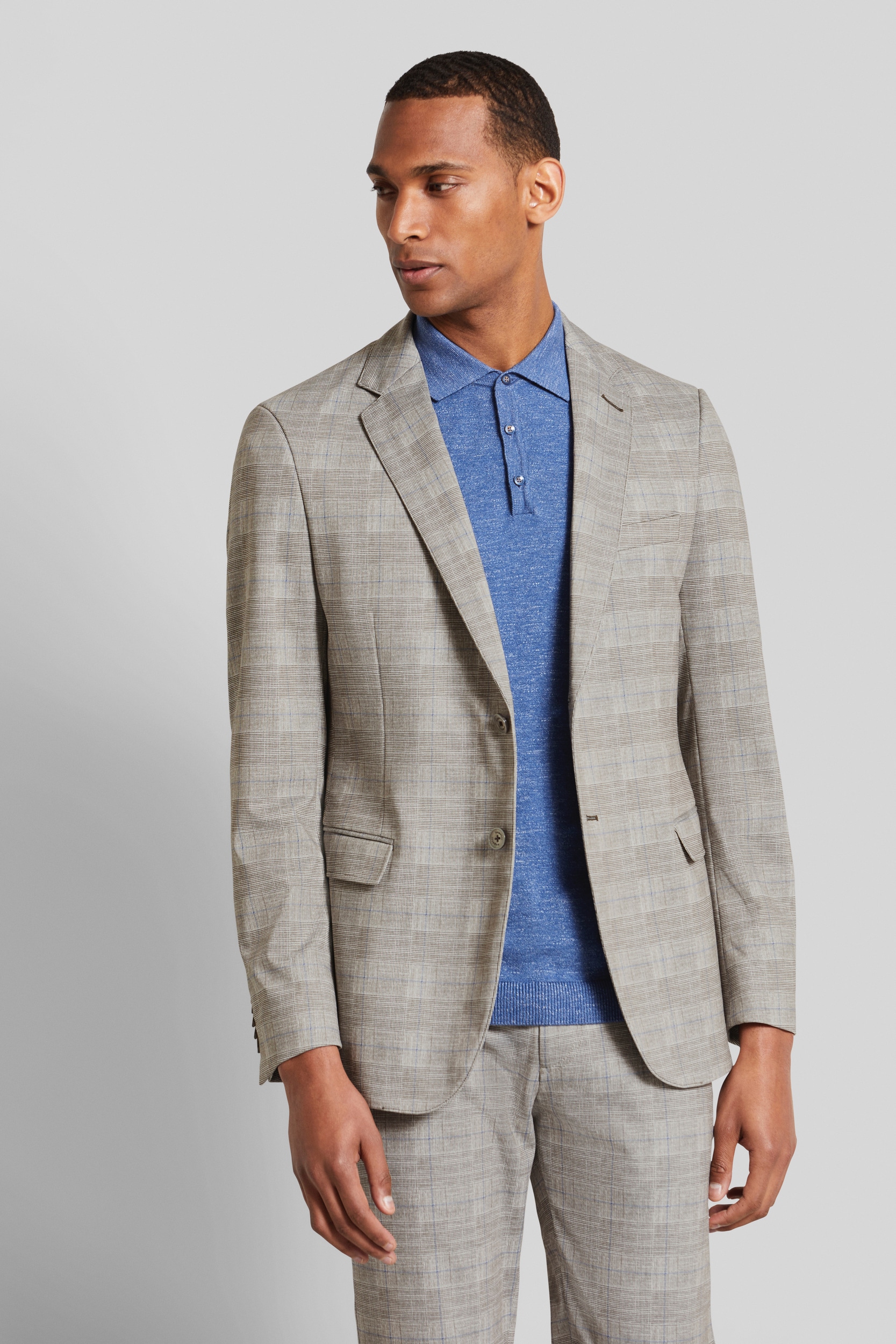 Sakko BUGATTI, Herren, Gr. 52, beige, 86% Polyester, 9% Viskose, 5% Elasthan, slim fit, Manschette, Sakkos Sakko, mit Stretchanteil