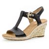 Keilsandalette GABOR "MILANO", Damen, Gr. 36, schwarz, Kalbsleder, klassisch, Schuhe, Sommerschuh, Sandale, Keilabsatz, mit Bastbezug, Weite G