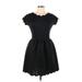 Aqua Casual Dress - Fit & Flare V-Neck Short sleeves: Black Print Dresses - Women's Size Large