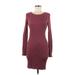 American Eagle Outfitters Casual Dress - Bodycon Scoop Neck Long sleeves: Burgundy Solid Dresses - Women's Size Medium