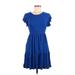 Olivia Rae Casual Dress - Mini Scoop Neck Short sleeves: Blue Solid Dresses - Women's Size Medium
