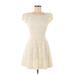 Love, Fire Casual Dress - Mini Scoop Neck Short sleeves: Ivory Solid Dresses - Women's Size Medium