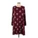 Old Navy Casual Dress - A-Line Crew Neck Long sleeves: Burgundy Print Dresses - Women's Size Large