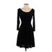 Soprano Casual Dress - A-Line Boatneck 3/4 sleeves: Black Solid Dresses - Women's Size Small