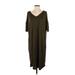 Carly Jean Casual Dress - Midi V Neck 3/4 sleeves: Green Print Dresses - Women's Size Small