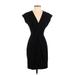 Shoshanna Casual Dress - Wrap V Neck Short sleeves: Black Solid Dresses - Women's Size 0