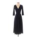 ASOS Casual Dress - Midi V Neck 3/4 sleeves: Black Print Dresses - Women's Size 2
