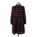 Ann Taylor LOFT Casual Dress - Shirtdress: Red Plaid Dresses - Women's Size Small Petite