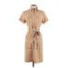 Sharagano Casual Dress - Shirtdress Collared Short sleeves: Tan Solid Dresses - Women's Size 4