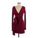 Free People Casual Dress - Mini V-Neck Long sleeves: Burgundy Print Dresses - Women's Size Small
