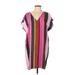 Marie Oliver Casual Dress - Shift Plunge Short sleeves: Pink Stripes Dresses - Women's Size Large