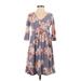 Pink Blush Casual Dress - Mini V Neck 3/4 sleeves: Gray Floral Dresses - Women's Size Small