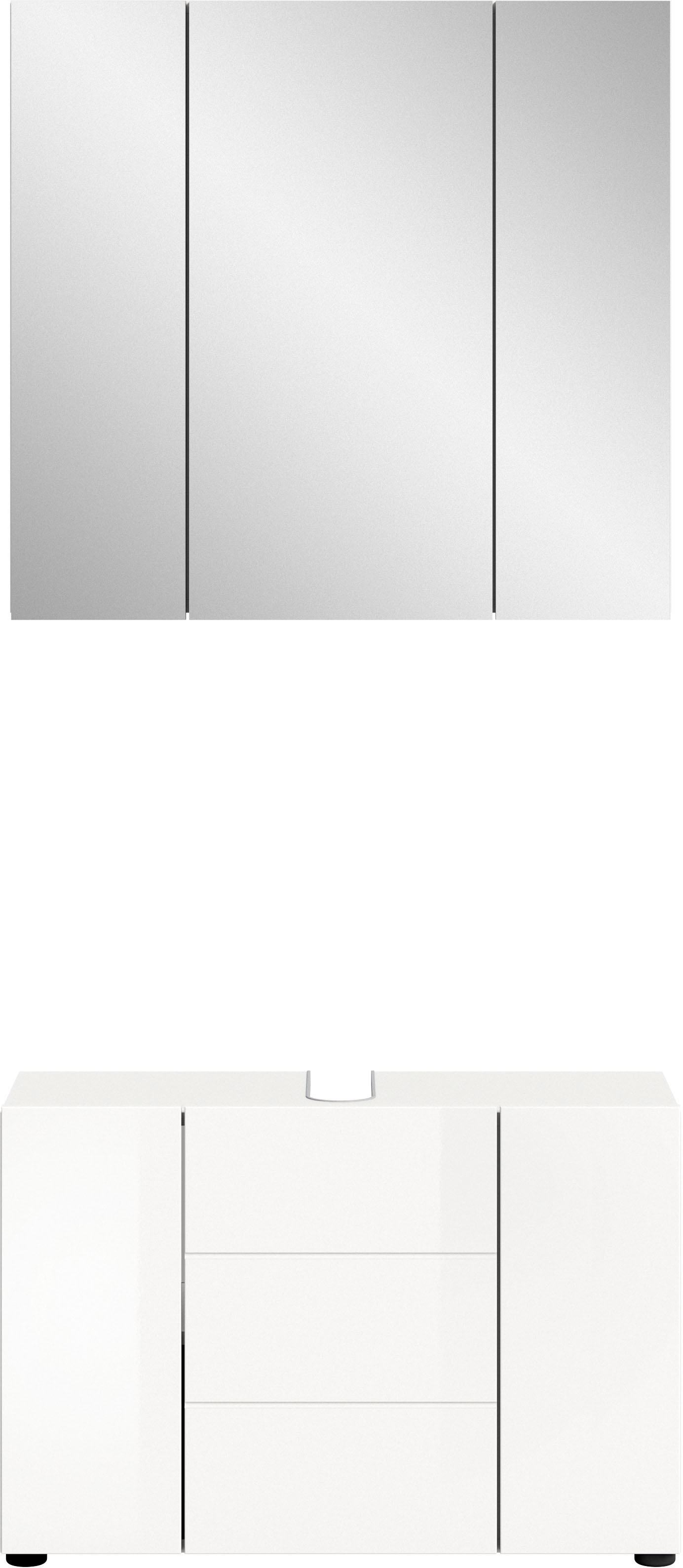 Badmöbel-Set WELLTIME "BIEL, TOPSELLER, 2 teilig, hochwertige MDF Front, Rillenoptik", weiß, B:82cm H:190cm T:34cm, Holzwerkstoff, Kastenmöbel-Sets, Badmöbel-Set, Badmöbel, Kombination, Kombi, Badezimmer, Badkombination, Badschrank