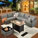 HOOOWOOO 8-piece Patio Furniture Set Wicker Sectional Sofa with Fire Pit Table