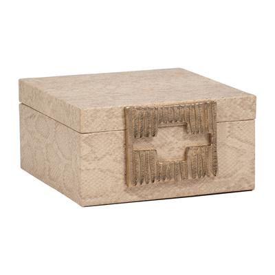 Sagebrook Home Neutral Textured Faux Leather Nude Square Metallic Decorative Box - 8" x 8" x 4"