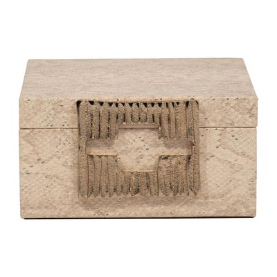Sagebrook Home Decorative Box Wood MDF Faux Leather with Faux Snakeskin Texture and Gold-Tone Geometric Latch 8" Tan