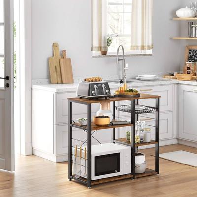 VASAGLE ALINRU Kitchen Baker's Rack, Coffee Bar, Microwave Oven Stand, with Steel Frame, Wire Basket, 6 Hooks, 35.4"