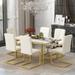 7-Pc Dining Table Set w/White Marble Sticker Desktop and 6 PU Chairs