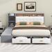 Queen Size Low Profile Platform Bed Frame with Upholstery Headboard and Storage Shelves and Drawers
