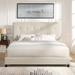 King Size Beige Tufted Upholstered Platform Bed with Padded, Upholstered Headboard and Solid Wood Feet