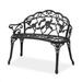 Outdoor Cast Aluminum Patio Bench with Curved Legs Rose Pattern