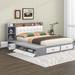 Queen Size Low Profile Platform Bed Frame with Upholstery Headboard and Storage Shelves and Drawers,Gray