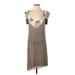 Graham & Spencer Casual Dress - Mini Plunge Short sleeves: Gray Solid Dresses - Women's Size P