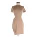 Shein Casual Dress - Mini High Neck Short sleeves: Tan Solid Dresses - Women's Size 6