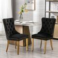 Rosdorf Park 2 Pcs Beige High-End Tufted Solid Wood Contemporary Velvet Dining Chair w/ Wood Legs Nailhead Trim Wood/Upholstered/Velvet | Wayfair