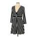 Stiletto's Casual Dress - A-Line Plunge 3/4 sleeves: Black Stripes Dresses - Women's Size Large