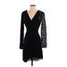 Venus Casual Dress - Party V-Neck Long sleeves: Black Solid Dresses - Women's Size 2