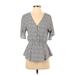 Sienna Sky Casual Dress - Mini Plunge 3/4 sleeves: Gray Dresses - Women's Size Small